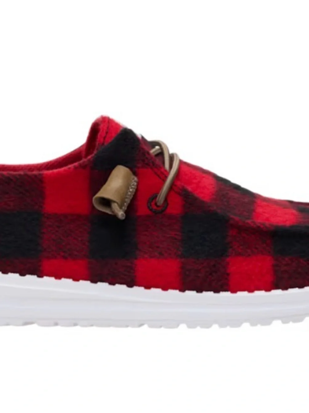 Hey Dude Women’s Red and Black Buffalo Plaid Slip-On Loafers Size 8 New In Box